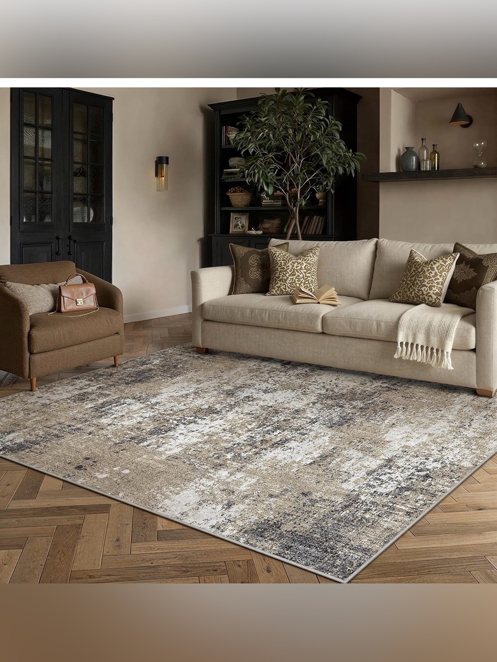 Abstract Brown 4x6 Washable Area Rug